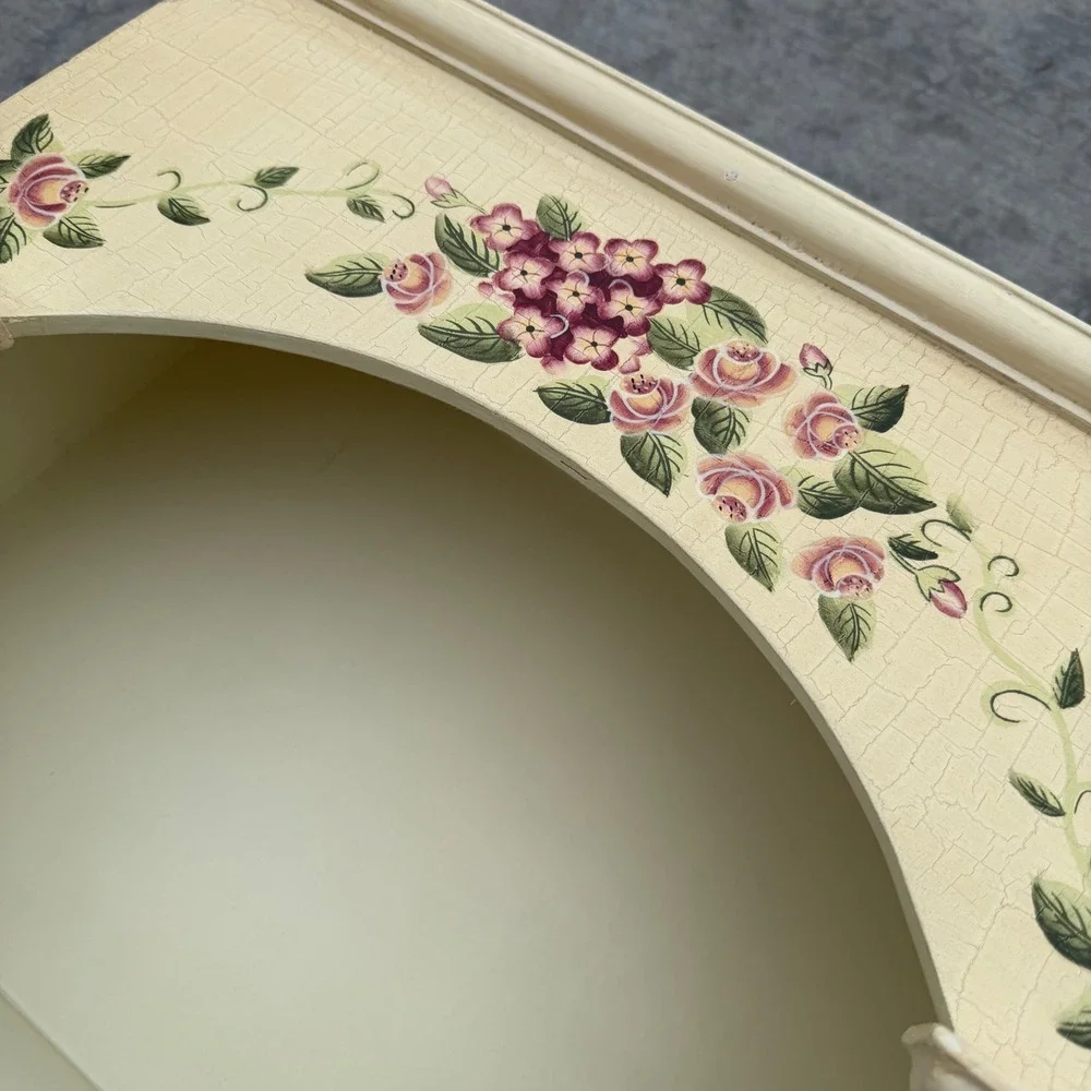 Vtg Home Interiors Floral Wall Shelf Cream Crackle Pink Rose Purple Hydrangea